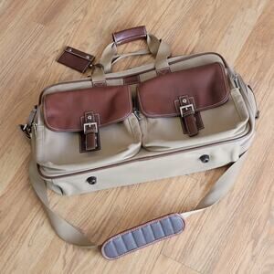 Vtg Hartmann Ziptop Canvas and Leather Briefcase Hudson Collection Tan and Brown